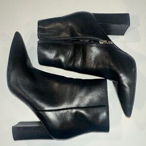 Marc Fisher Sleek Leather Black Heeled Boots